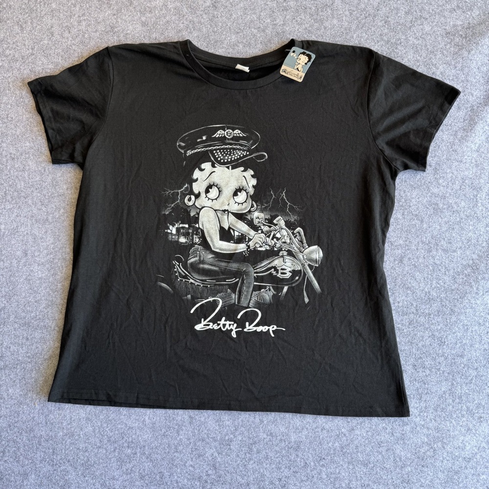Brisco‎ Brands Betty Boop Motorcycle T-Shirt 2XL Black Graphic Cotton